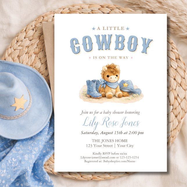 A Little Cowboy Is On The Way Baby Shower Invitation (Creator Uploaded)