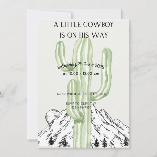 A Little Cowboy is on the Way, Baby Shower Invite (Front)