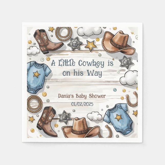 A Little Cowboy Is on the Way Baby Shower  Napkin (Front)