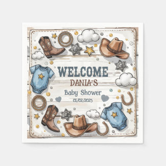 A Little Cowboy Is on the Way Baby Shower Napkin