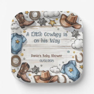 A Little Cowboy Is on the Way Baby Shower  Paper P Plate