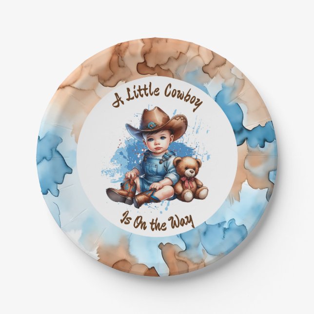 A Little Cowboy is on the Way | Baby Shower Paper Plate (Front)