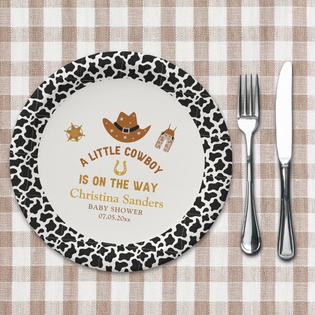 A Little Cowboy Is on The Way Baby Shower Paper Plate (Creator Uploaded)