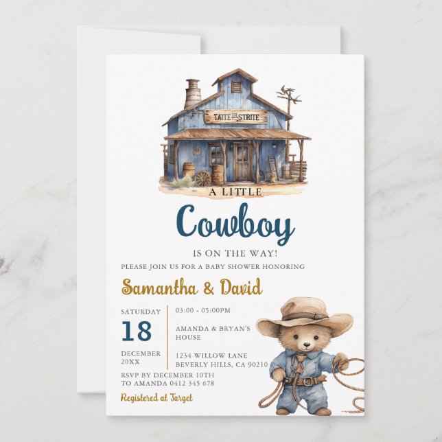 A Little Cowboy is on the Way Baby Shower Western Invitation (Front)