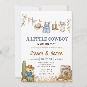 A Little Cowboy is on the Way Bear Baby shower Invitation