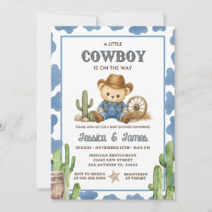 A Little Cowboy is on the Way Blue Baby shower Invitation
