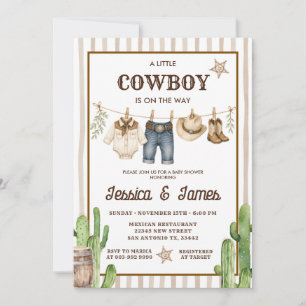 A Little Cowboy is on the Way Stripe Baby shower Invitation