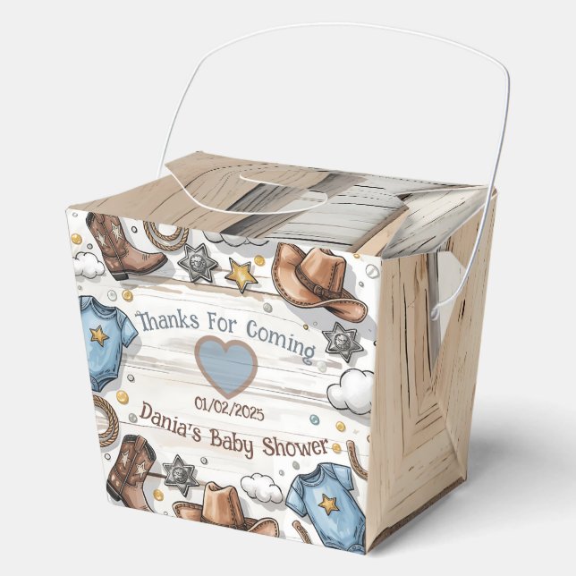 A Little Cowboy Is on the Way Western Baby Shower Favour Box (Front)