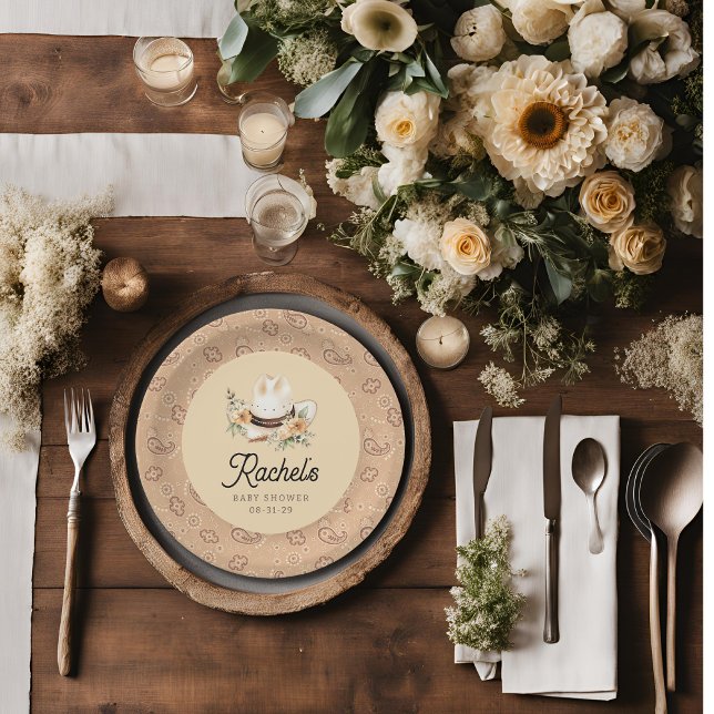 A Little Cowboy Western Baby Paper Plates  (A Little Cowboy is on his way Baby Shower Paper Plates)