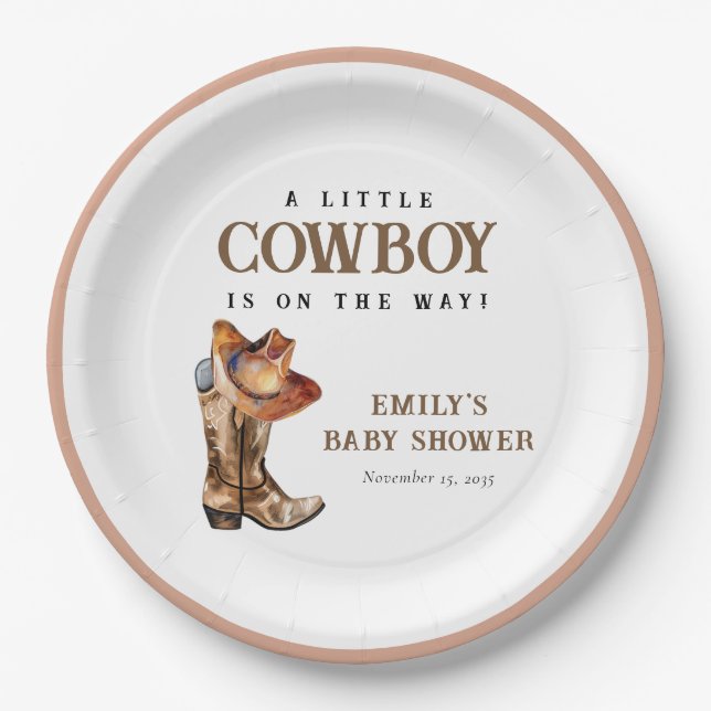A Little Cowboy Western Baby Shower Paper Plate (Front)