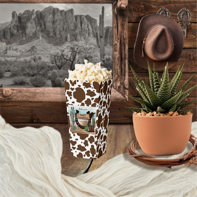 A Little Cowboy Western Boy Baby Shower Favour Box (Rustic Western Boy Baby Shower Popcorn Favor Box -- "A Little Cowboy Is On His Way" Collection)