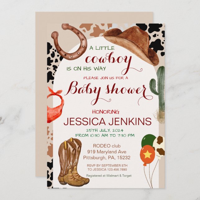 A Little Cowboy Western Boy Baby Shower Invitation (Front/Back)