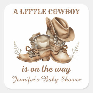 a little cowboy western boy baby shower  square sticker