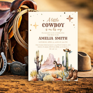 A Little Cowboy Western Boy Brown Baby Shower Invitation