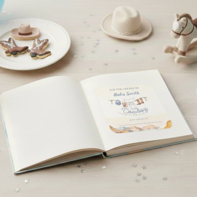 A Little Cowboy Western Canyon Bookplate Square Sticker (Creator Uploaded)