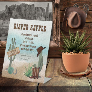 A Little Cowboy Western Shower Diaper Raffle Pedestal Sign
