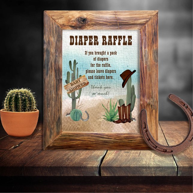 A Little Cowboy Western Shower Diaper Raffle Poster (Rustic Western Boy Baby Shower Favors Diaper Raffle Poster Sign -- "A Little Cowboy Is On His Way" )