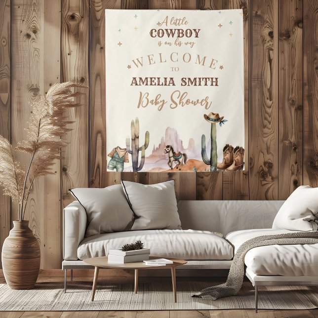 A Little Cowboy Wild West Boy Baby Shower Welcome Tapestry (Creator Uploaded)