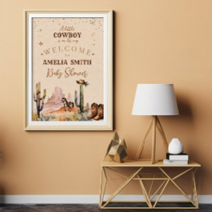 A Little Cowboy Wild West Boy Brown Baby Shower Poster
