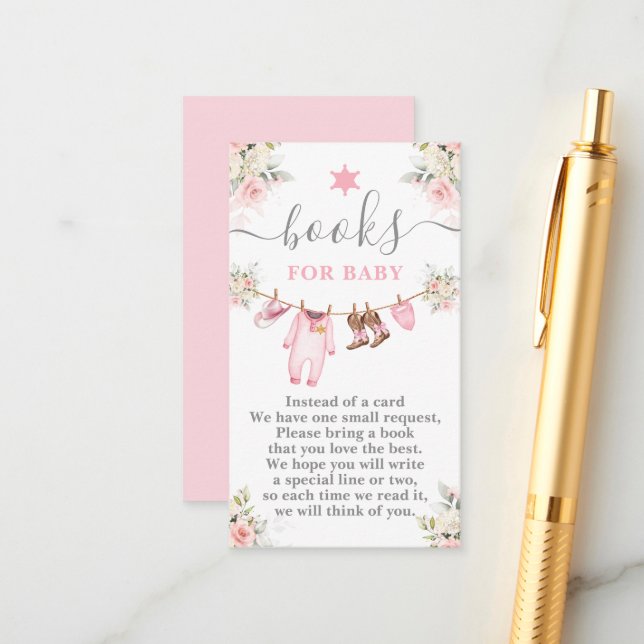 A little Cowgirl Baby Shower Girl Books for Baby Enclosure Card (Front/Back In Situ)