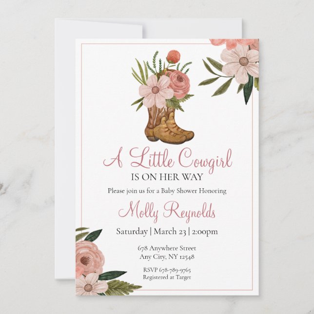 A Little Cowgirl is on her way Baby Shower Invite (Front)