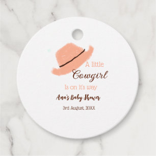 A little cowgirl is on it's way orange baby shower favour tags