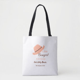 A little cowgirl is on it's way orange baby shower tote bag