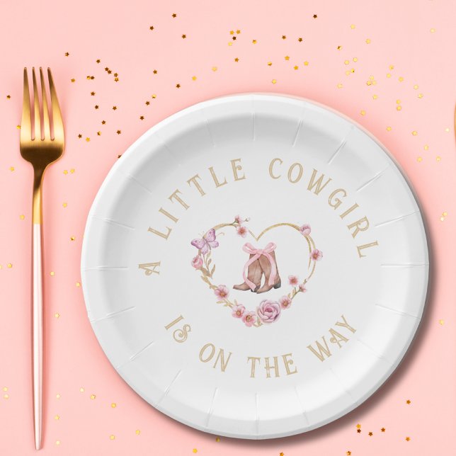 A Little Cowgirl is on the Way Girl Baby Shower Paper Plate (Creator Uploaded)
