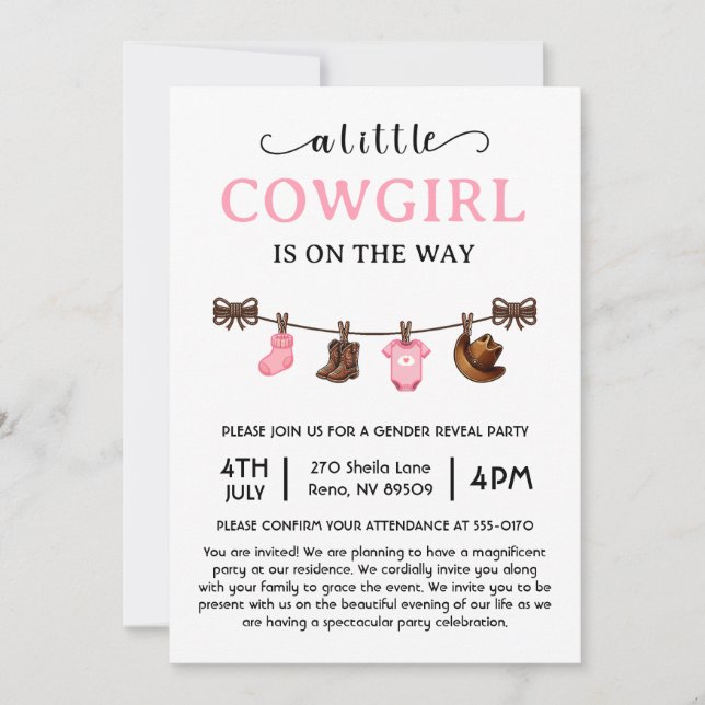 A Little Cowgirl is On the Way Western Baby Shower Invitation (Front)
