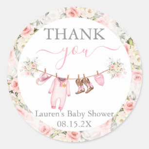 A little Cowgirl Pink Baby Shower Girl Classic Round Sticker