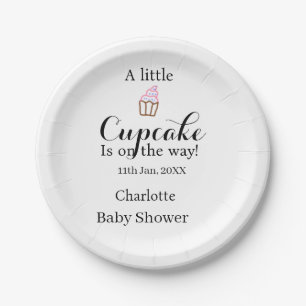 A little cupcake is on its way baby shower name da paper plate