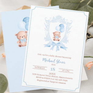 A Little cute bearly baby shower blue crests water Invitation