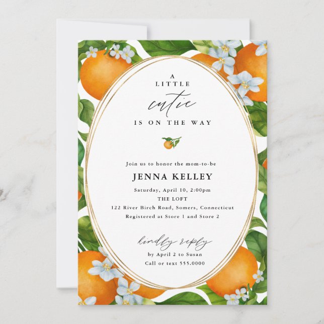 A Little Cutie All Over Print Orange Baby Shower Invitation (Front)