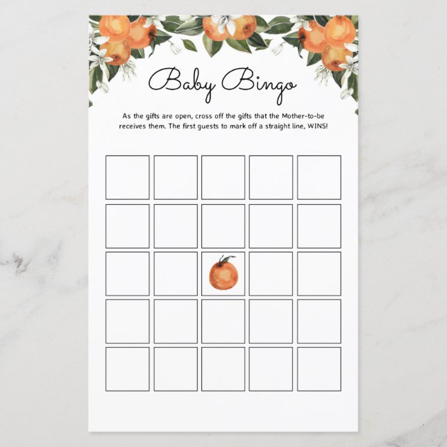 A Little Cutie Baby Shower Games | Baby Bingo Game (Front)