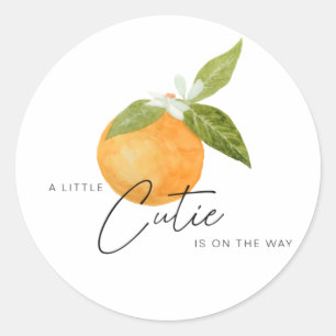 A little Cutie Baby Shower Oranges Classic Round Sticker