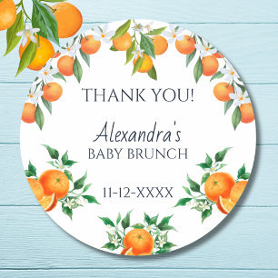 A Little Cutie Citrus Baby Brunch Thank You Classic Round Sticker
