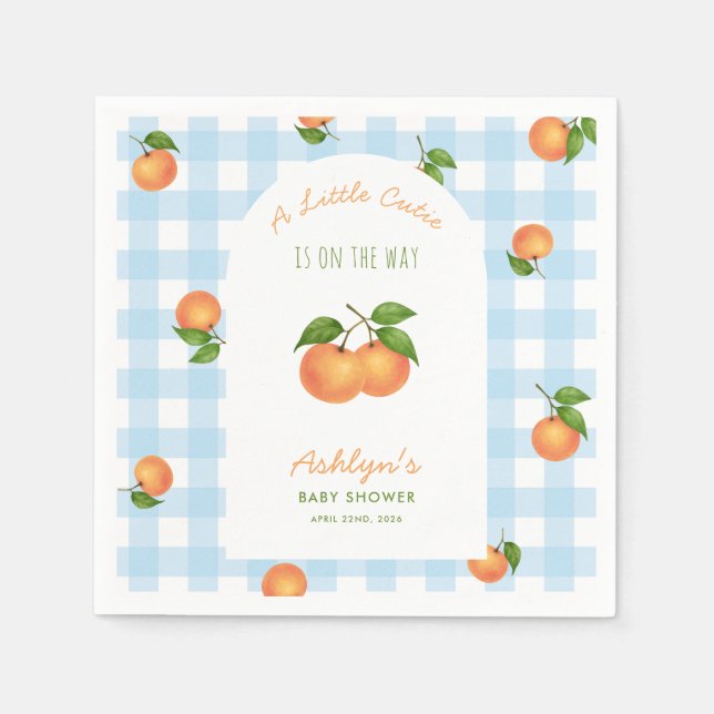 A Little Cutie Citrus Blue Baby Shower Napkins (Front)