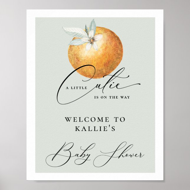 A Little Cutie Citrus Orange Baby Shower Poster (Front)