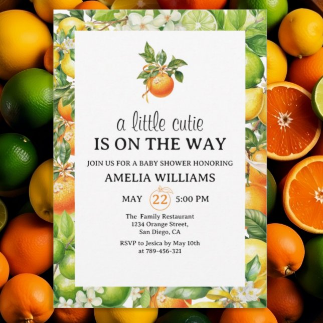A Little Cutie Citrus Orange Green Baby Shower Invitation (Creator Uploaded)