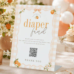 A Little Cutie Diaper Fund QR Code Baby Shower Pedestal Sign