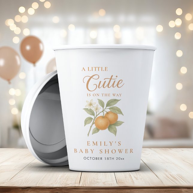 A Little Cutie Gender Neutral Orange Baby Shower Paper Cups (Creator Uploaded)