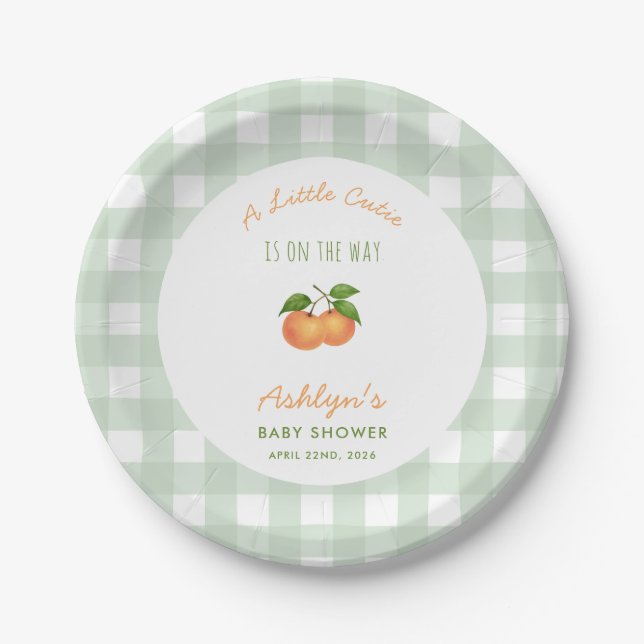 A Little Cutie Green Baby Shower Paper Plates (Front)