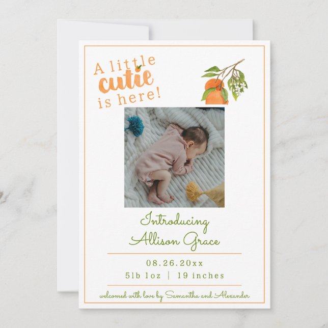 A Little Cutie Is Here Birth Announcement (Front)