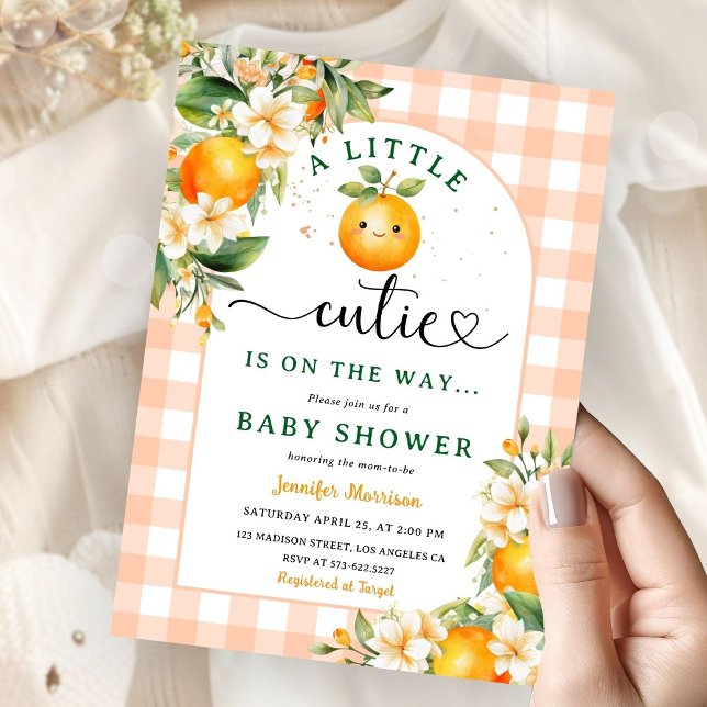 A Little Cutie Is On The Way! Baby Shower Orange Invitation (Creator Uploaded)