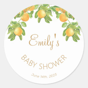 A Little Cutie is on the Way Citrus Baby Shower Classic Round Sticker