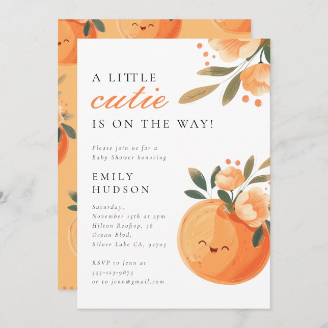 A Little Cutie Is On The Way Citrus Baby Shower Invitation (Front/Back)