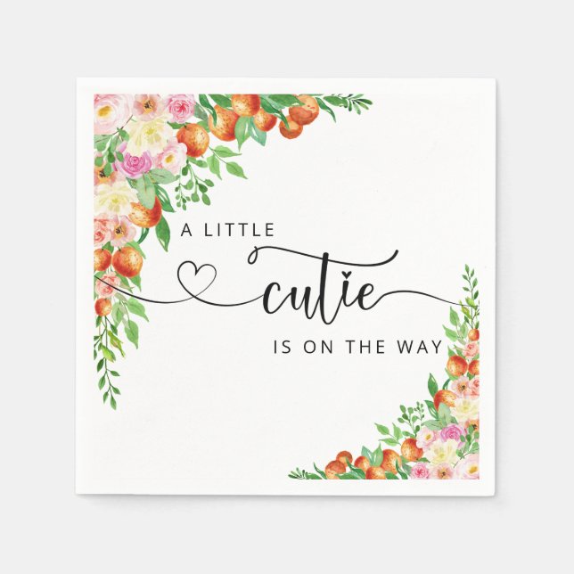 A little cutie is on the way citrus baby shower napkin (Front)