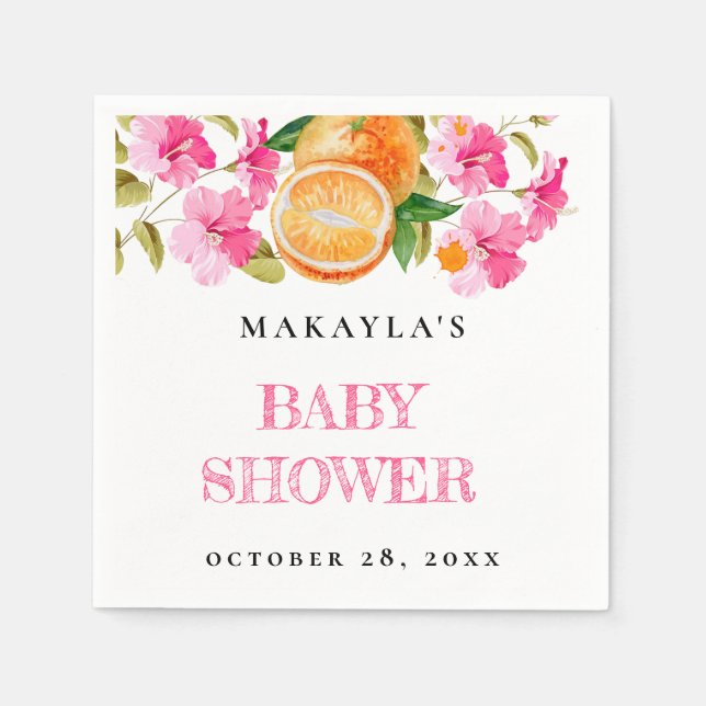 A Little Cutie Is On The Way Citrus Baby Shower Napkin (Front)