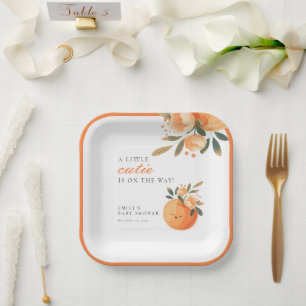 A Little Cutie Is On The Way Citrus Baby Shower Paper Plate