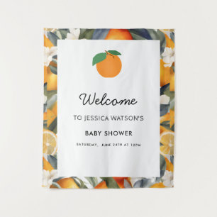 A Little Cutie is on the Way Citrus Baby Shower Tapestry